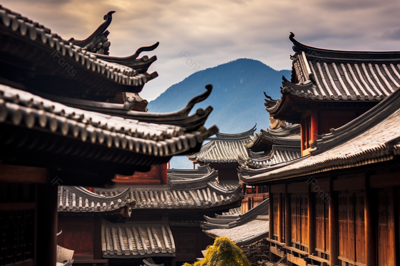 图片天空白云远山古楼房屋,高清,摄影图,摄影图片,图片大全,摄影图免费下载